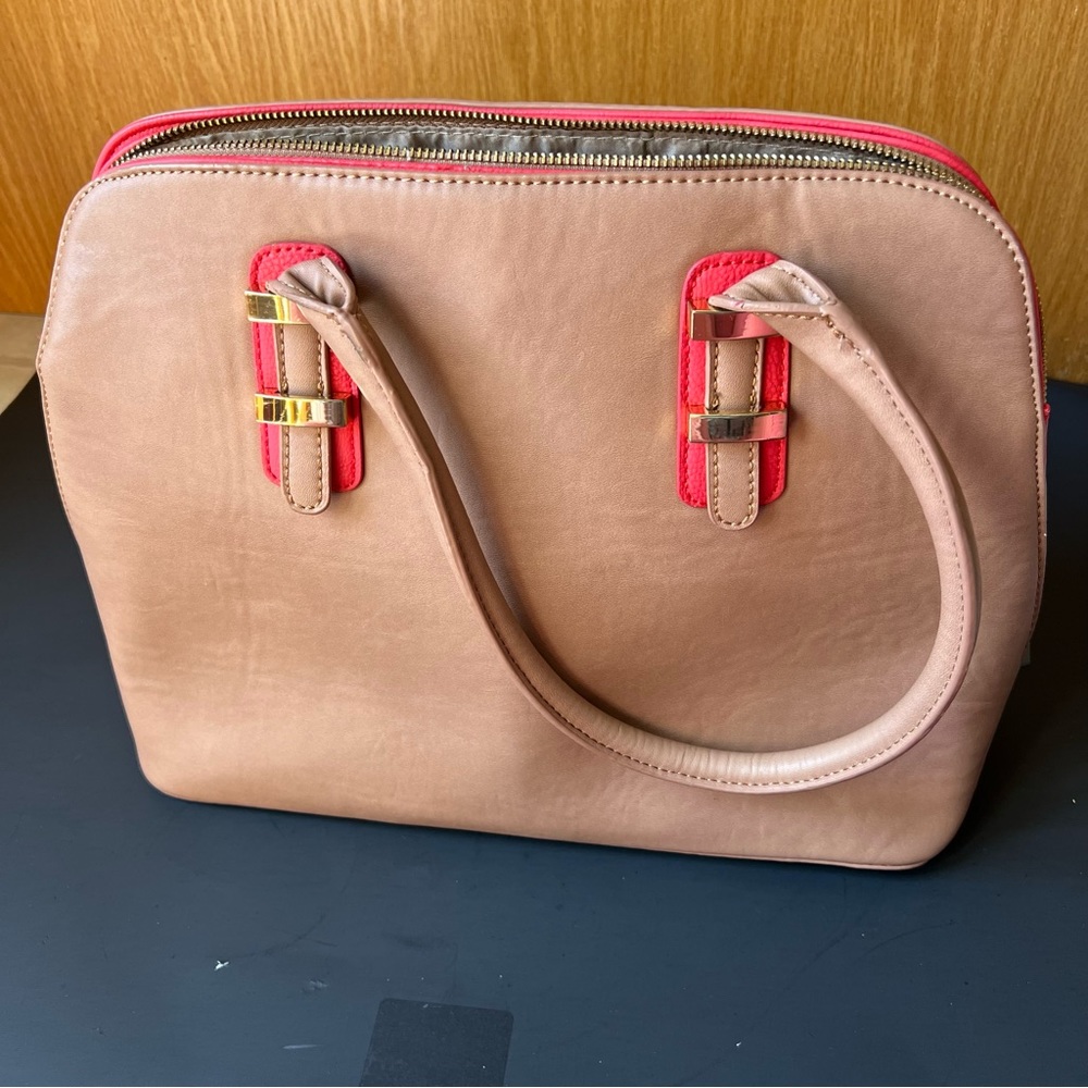 Charlie Multi-Compartments Hand Purse, Cream & Pink